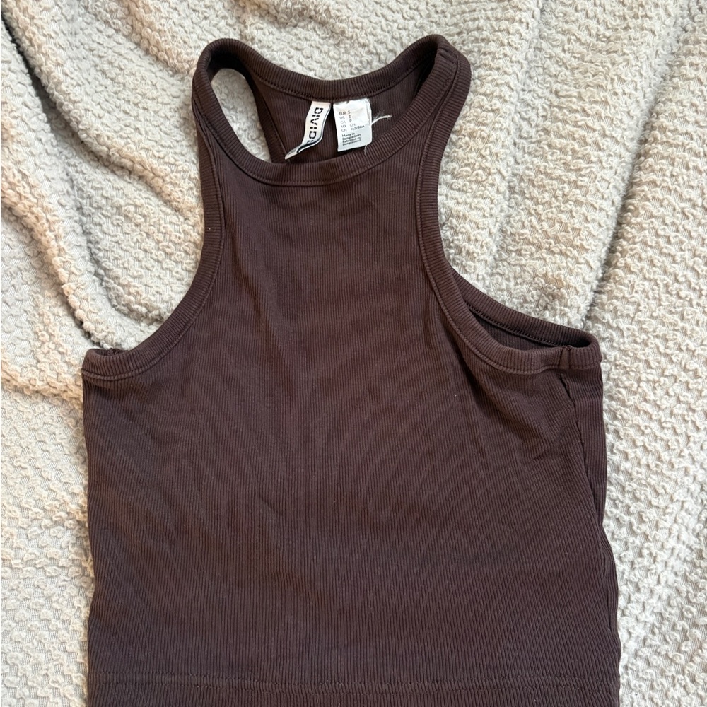 Divided Dark Brown Ribbed Tank Top